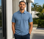 Nuik polo shirt on model - Coastal Blue