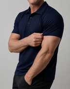 Nuik polo shirt on model - Midnight Navy