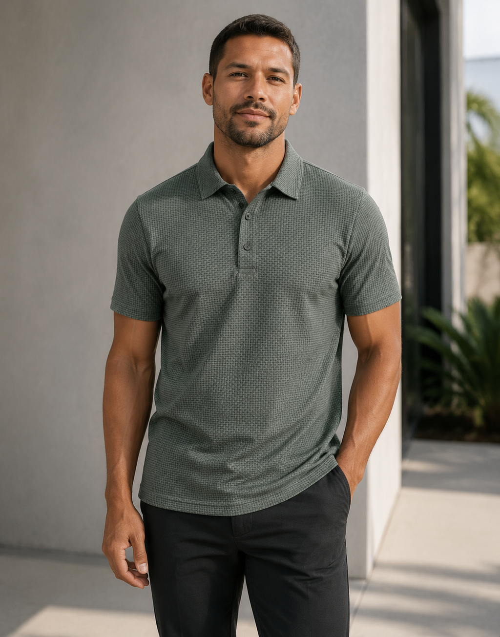 Nuik polo shirt on model - Sage Green